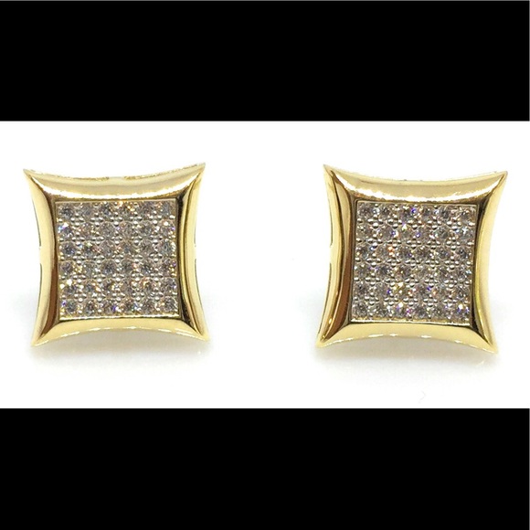14K Solid Gold Square Micro Pave Stud Earrings
